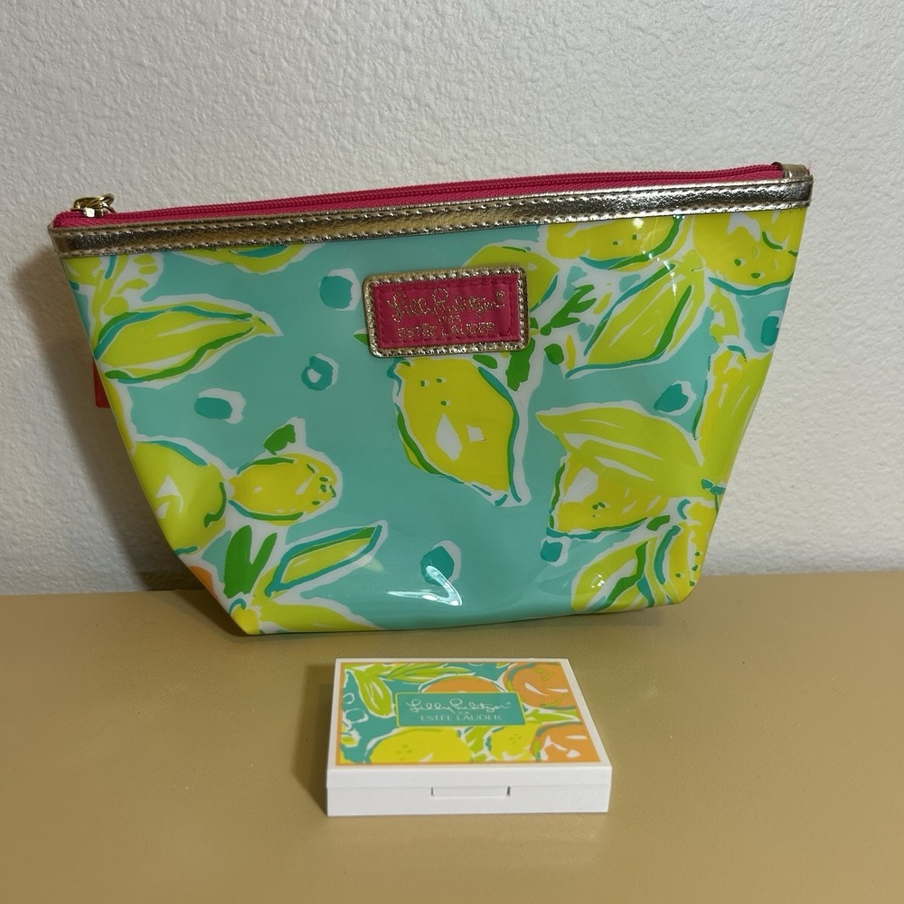 Lilly Pulitzer  Estee Lauder Makeup Bag Lemons Green Yellow New without Tags